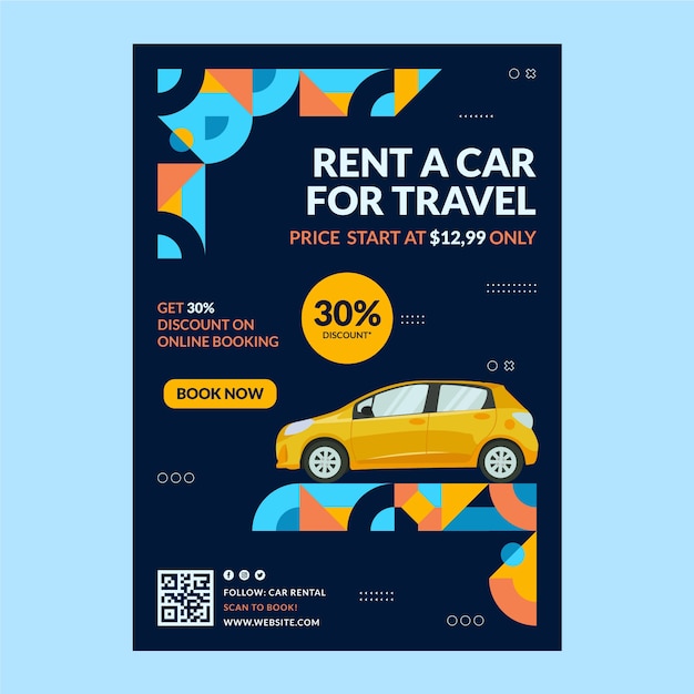 Flat car rental vertical poster template