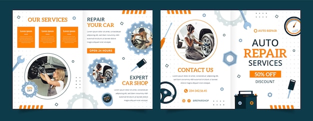 Flat car repair shop services brochure template