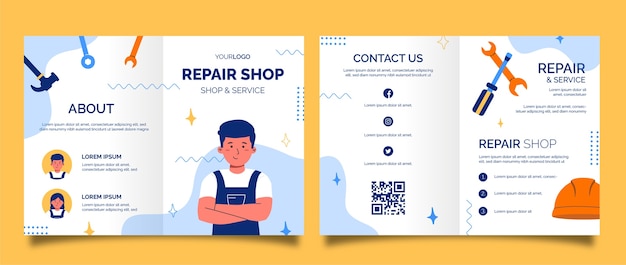 Flat car repair shop services brochure template