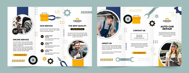 Flat car repair shop services brochure template