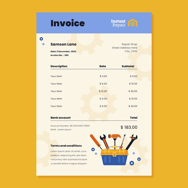 Flat car repair shop services invoice template