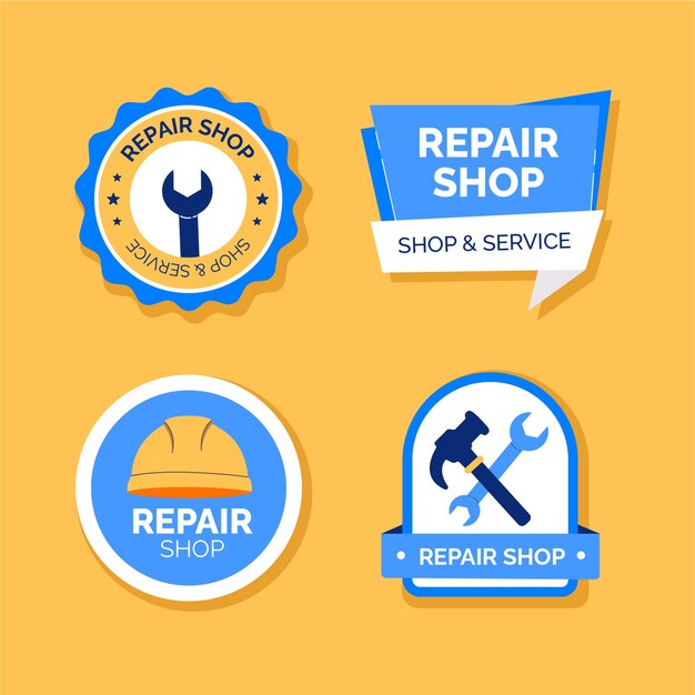 Flat car repair shop services labels collection