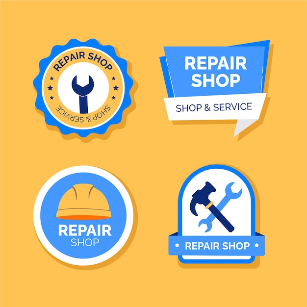 Flat car repair shop services labels collection