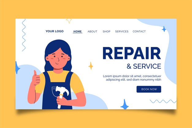 Flat car repair shop services landing page template