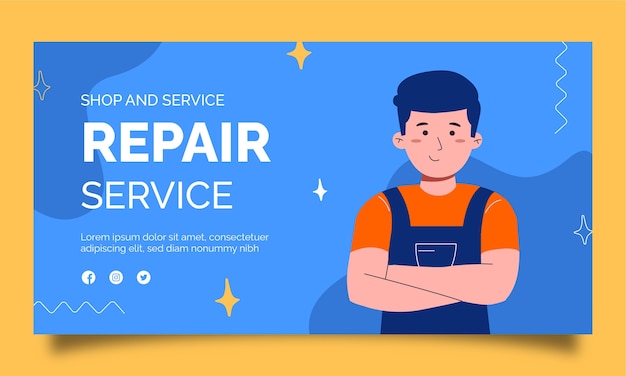 Flat car repair shop services social media promo template