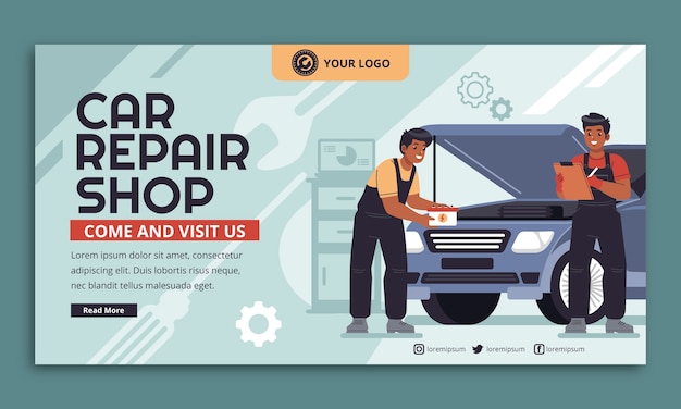 Free Vector flat car repair shop services social media promo template