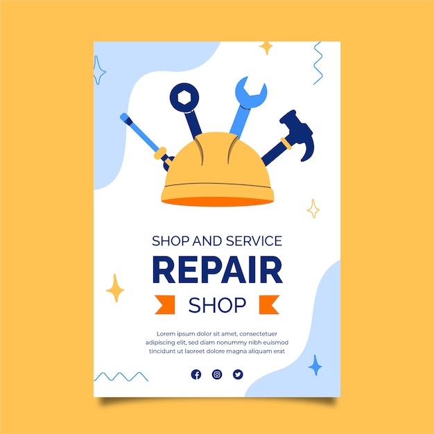 Flat car repair shop services vertical poster template