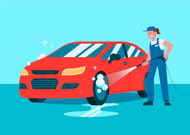 Flat car wash service concept illustration