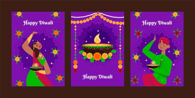 Free Vector flat cards collection for diwali festival celebration