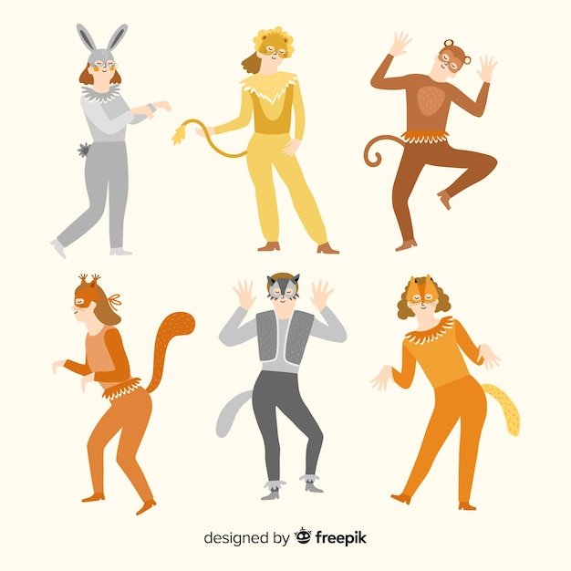 Free Vector flat carnival animals costume collection