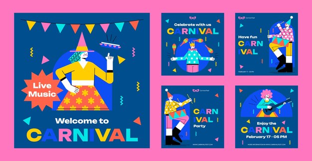 Free Vector flat carnival celebration instagram posts collection