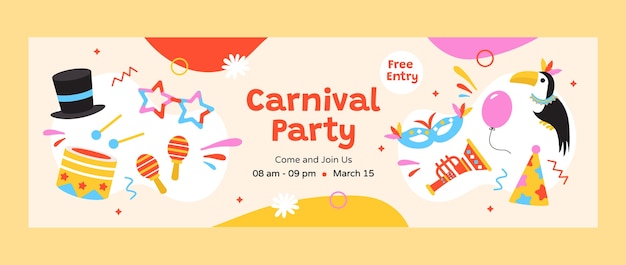 Flat carnival celebration twitter header template