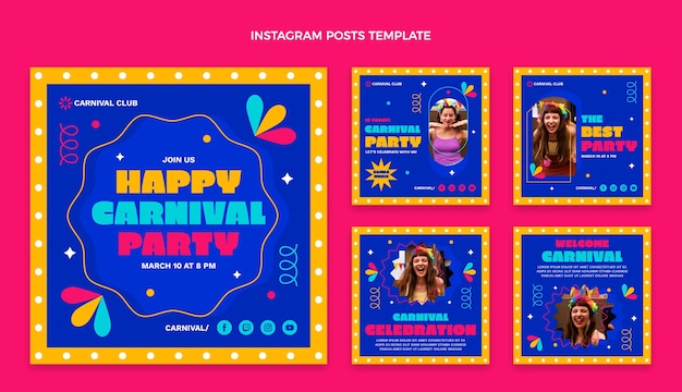 Free Vector flat carnival instagram posts collection