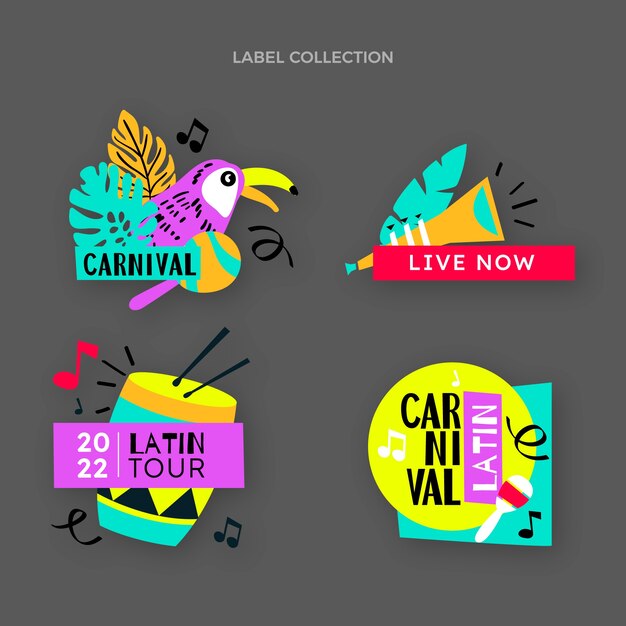 Flat carnival labels collection