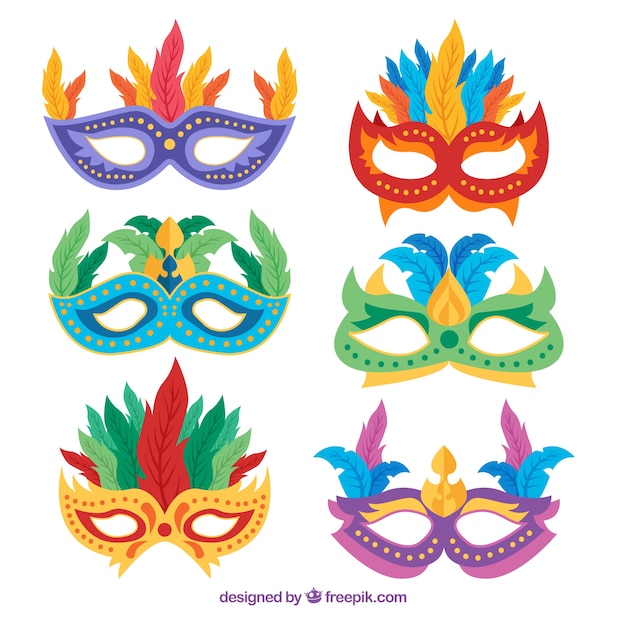 Flat carnival mask collection