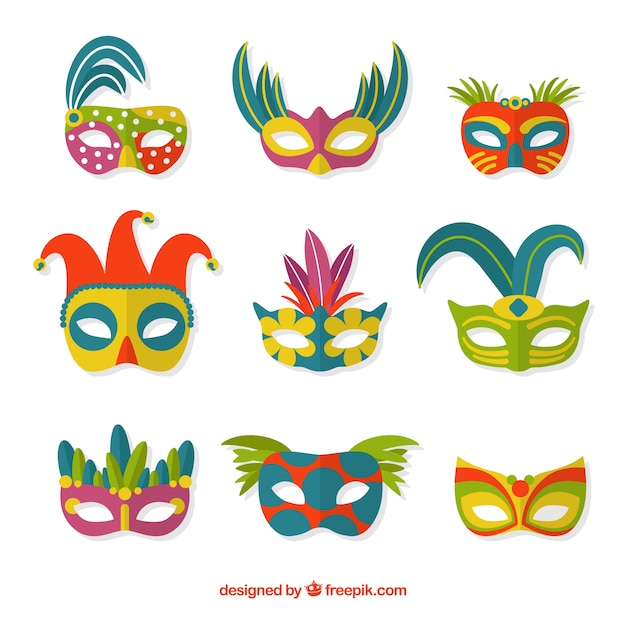 Flat carnival mask collection