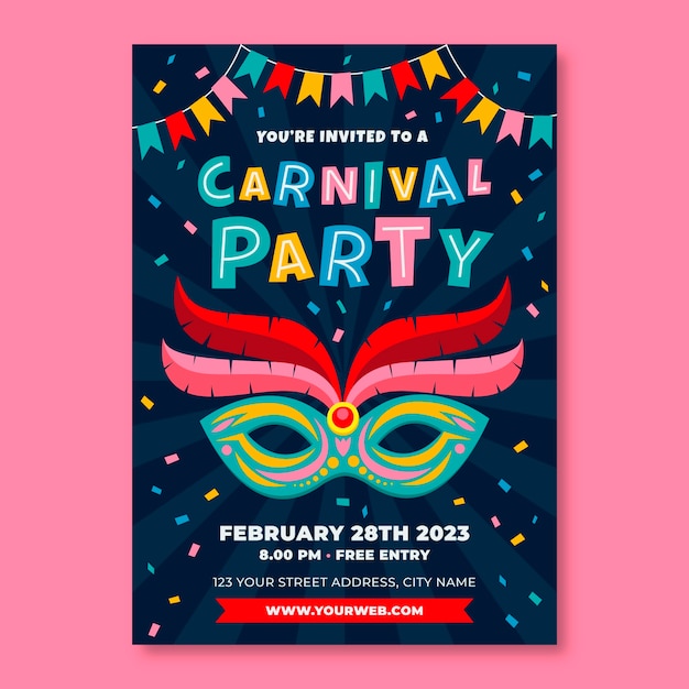 Flat carnival party invitation template