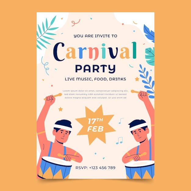 Flat carnival party invitation template