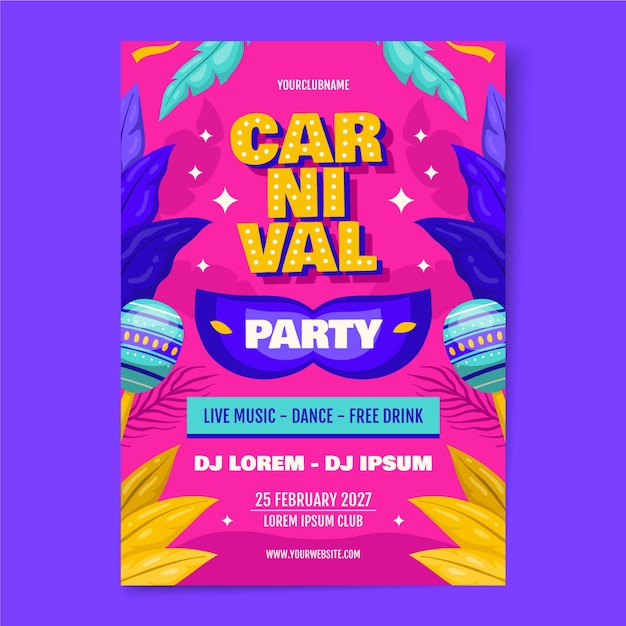 Flat carnival party vertical flyer template