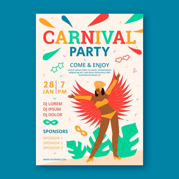 Flat carnival party vertical poster template