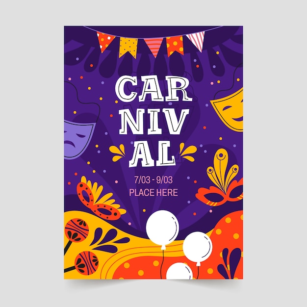 Flat carnival party vertical poster template