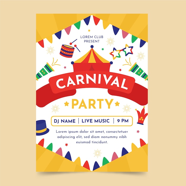 Flat carnival party vertical poster template