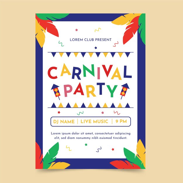 Flat carnival party vertical poster template