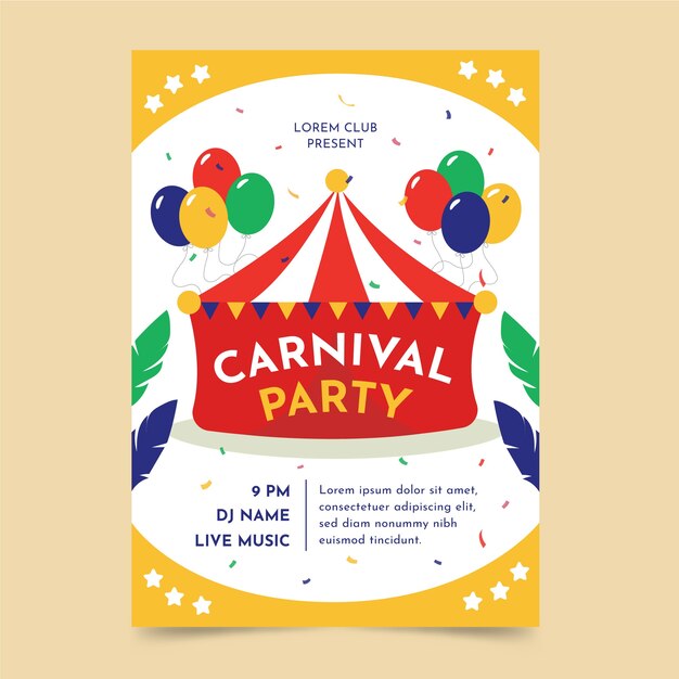 Flat carnival party vertical poster template