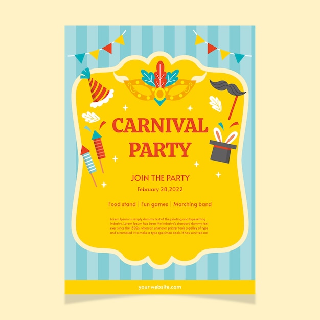 Flat carnival party vertical poster template