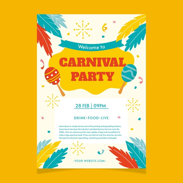 Flat carnival party vertical poster template