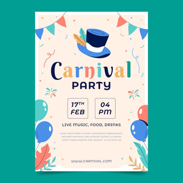 Flat carnival party vertical poster template