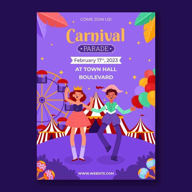 Flat carnival party vertical poster template