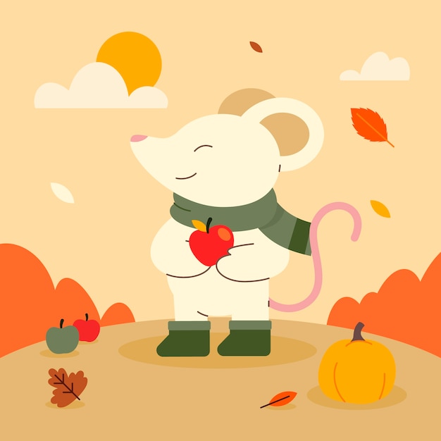 Flat cartoon character illustration for thanksgiving celebration with mouse