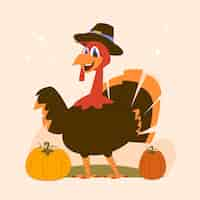 Free vector flat cartoon character illustration for thanksgiving celebration with turkey