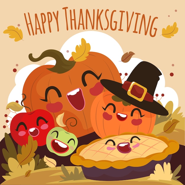 Flat cartoon character illustration for thanksgiving day celebration