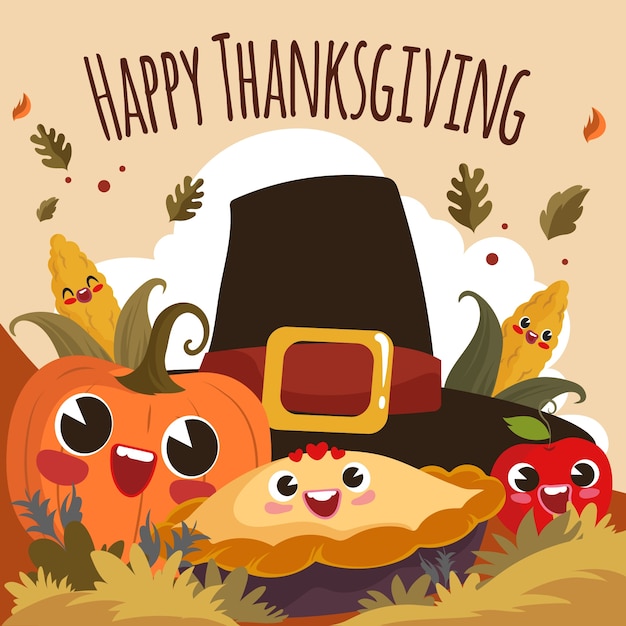 Flat cartoon character illustration for thanksgiving day celebration