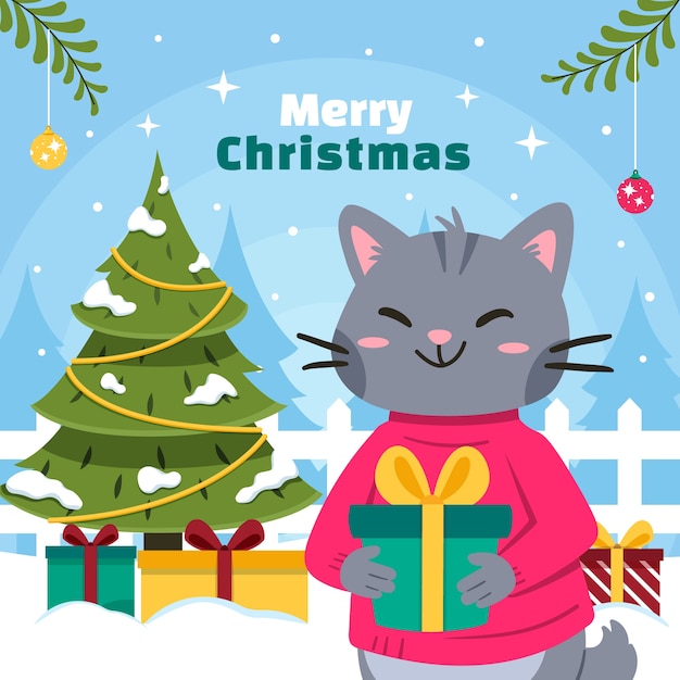 Free Vector flat cat cartoon illustration for christmas season celebration