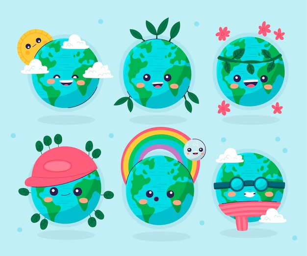 Flat character elements collection for earth day celebration