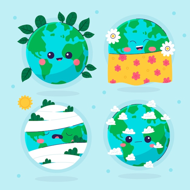 Flat character elements collection for earth day celebration