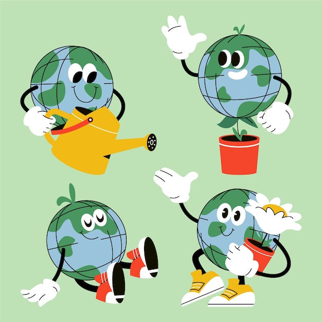 Free vector flat character elements collection for earth day celebration