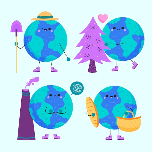 Free vector flat character elements collection for earth day celebration