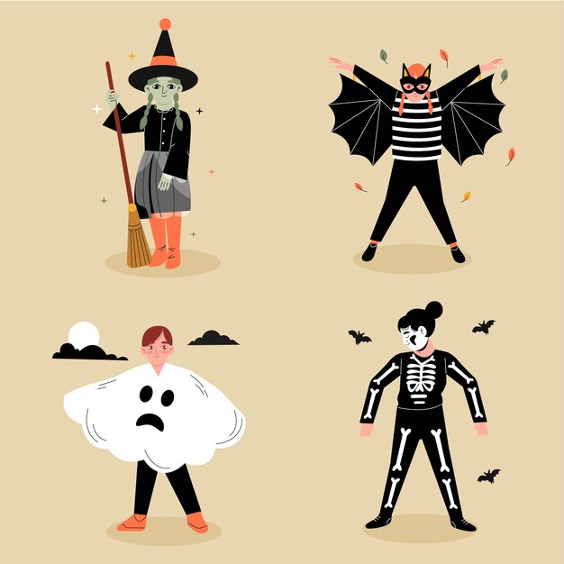 Free Vector flat characters illustration for halloween season celebration