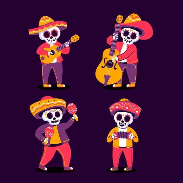 Flat characters illustrations for dia de muertos celebration