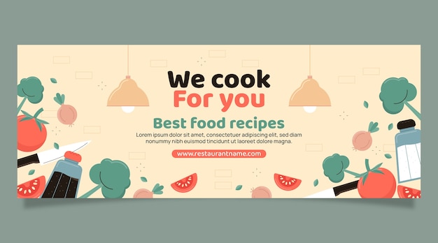 Flat chef horizontal social media cover template