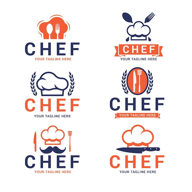 Free Vector flat chef logo template collection