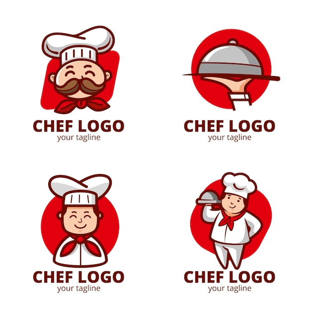 Flat chef logo template collection