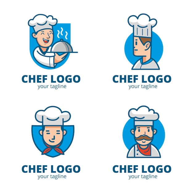 Flat chef logo template collection