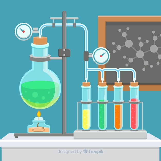 Free Vector flat chemistry laboratory with flasks