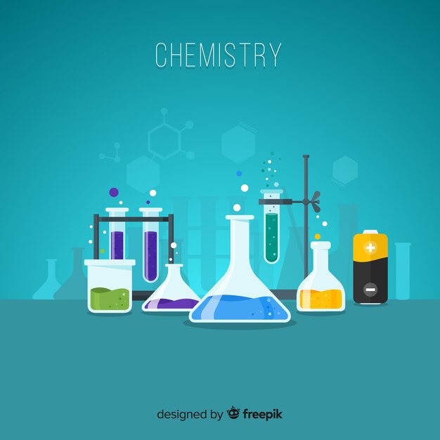 Flat chemistry laboratory with flasks