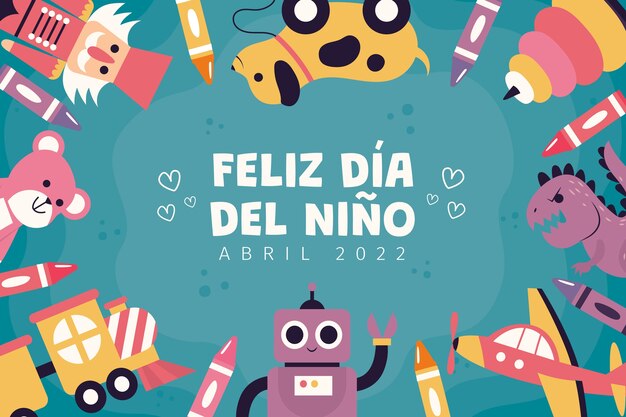 Flat children's day background in spanish